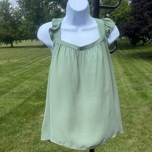 Loft Sage Green sleeveless blouse with ruffle straps and tie in back